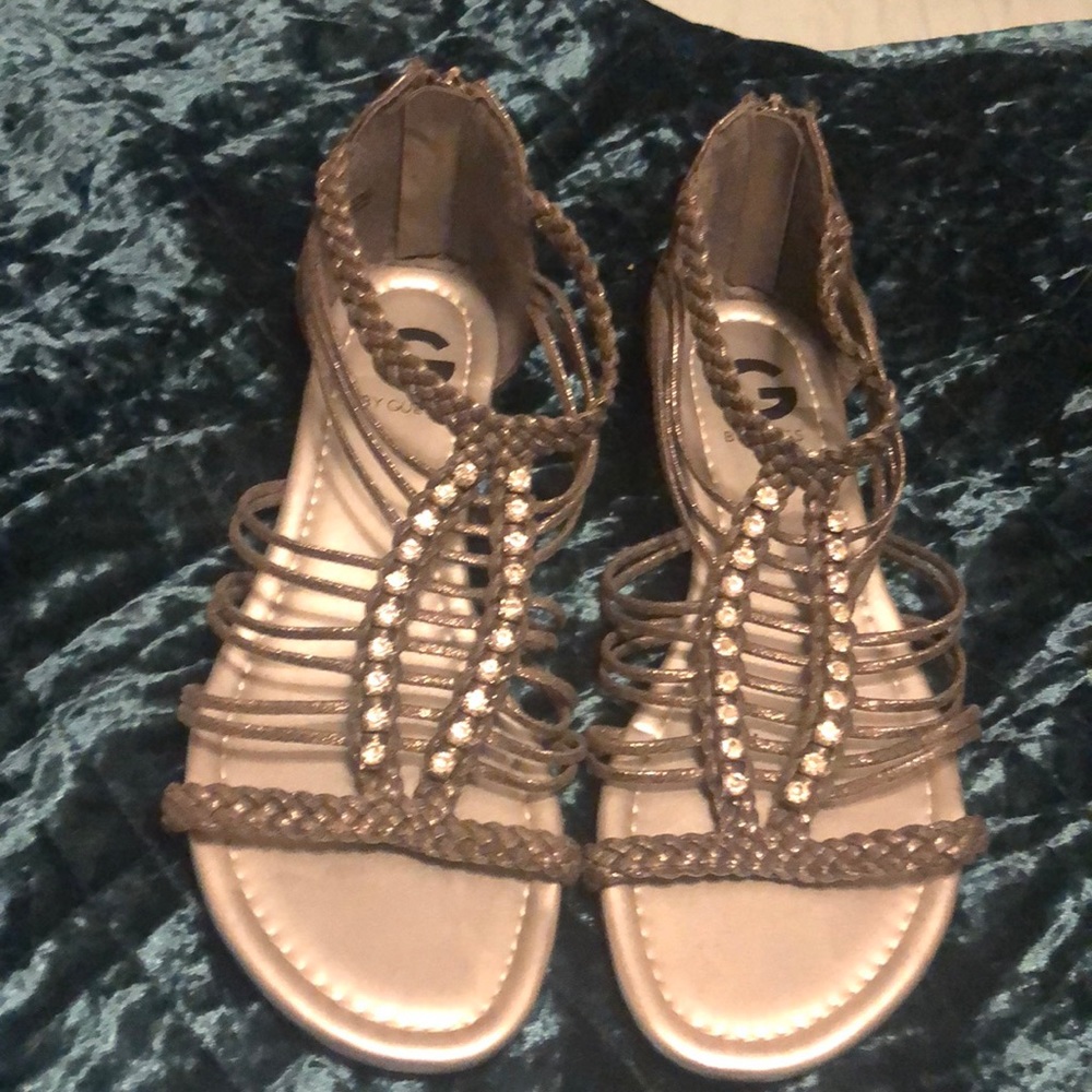 G By Guess gunmetal silver blingy strappy sandals